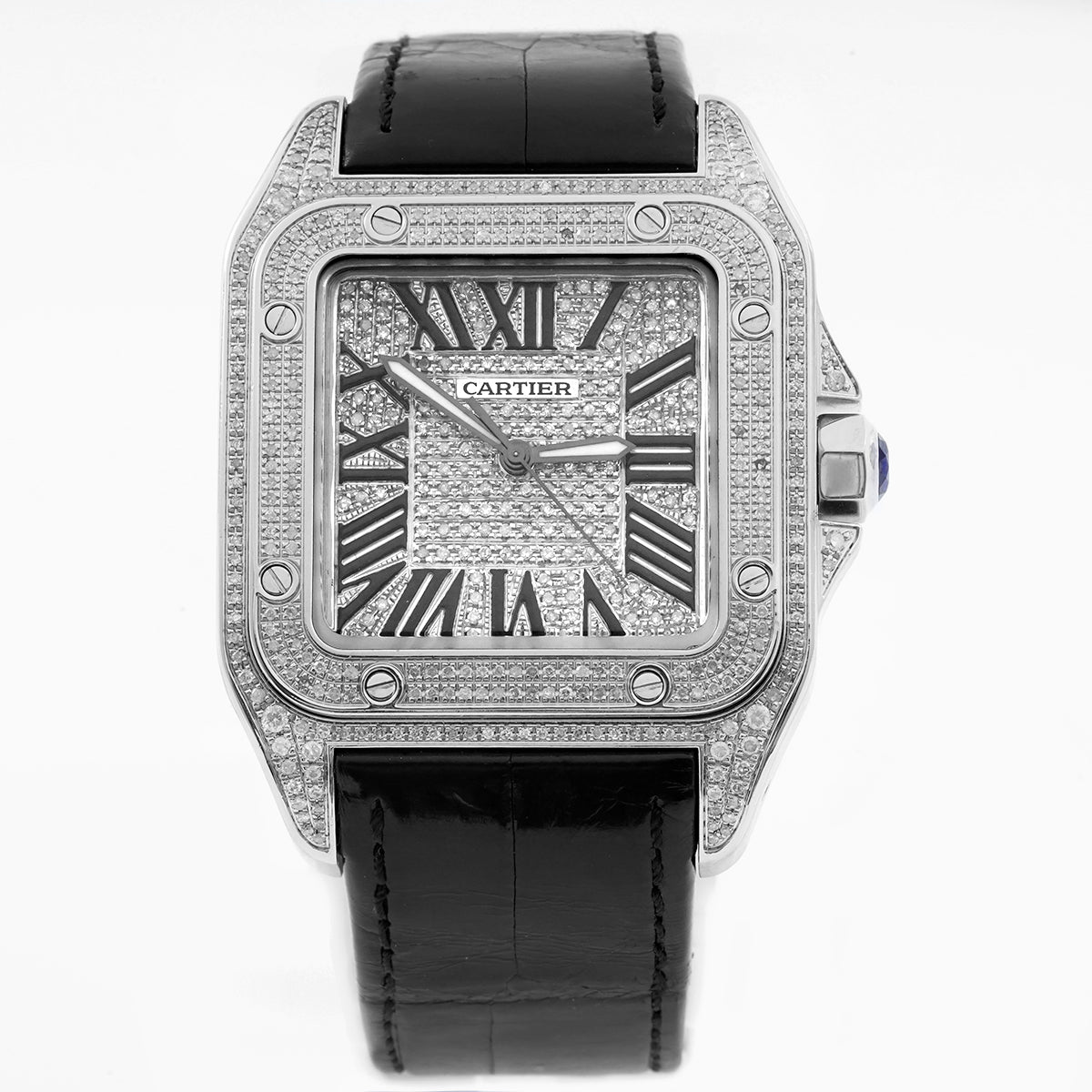 Cartier Santos 100 Automatic 51×41mm (customized model with full diamond inlay at the back)/WHP034491