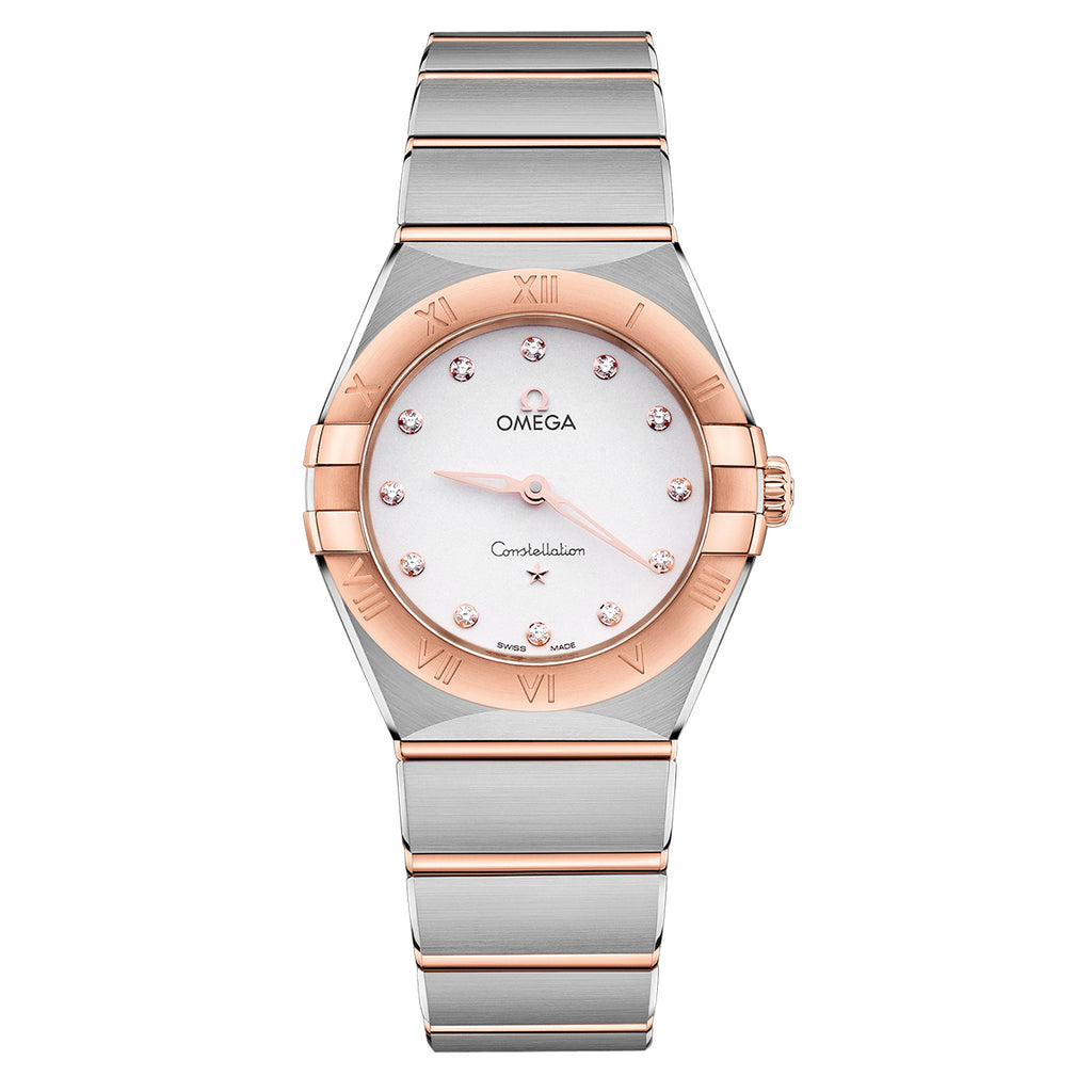Omega Constellation Series 131.20.28.60.55.001 Watch with 28mm White Mother-of-Pearl Dial and Gold Steel Quartz Movement  / whp033368