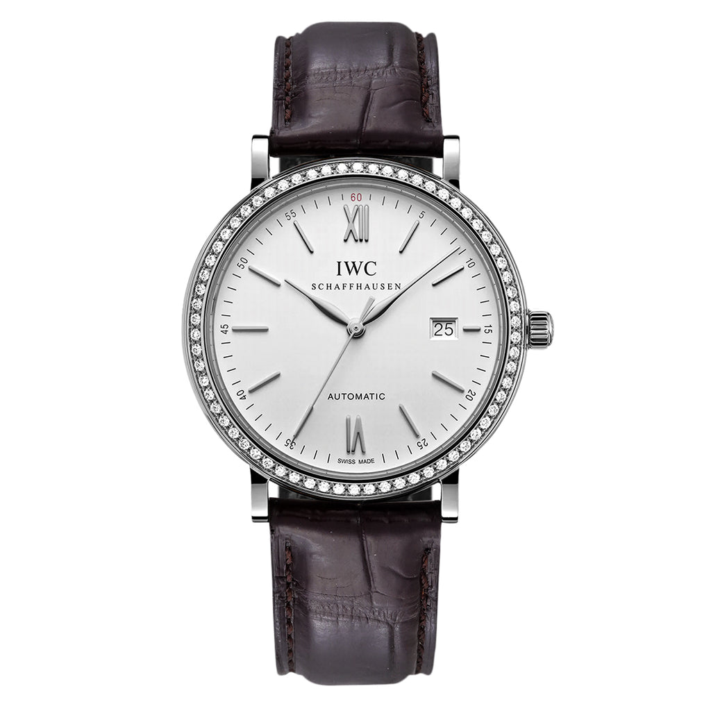 IWC Schaffhausen Portofino Automatic Watch IW356501, 40mm White Dial, Stainless Steel with Rear - set Diamonds/WHP037174