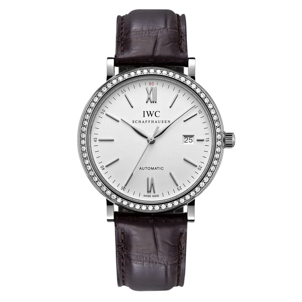 IWC Schaffhausen Portofino Automatic Watch IW356501, 40mm White Dial, Stainless Steel with Rear - set Diamonds/WHP037174
