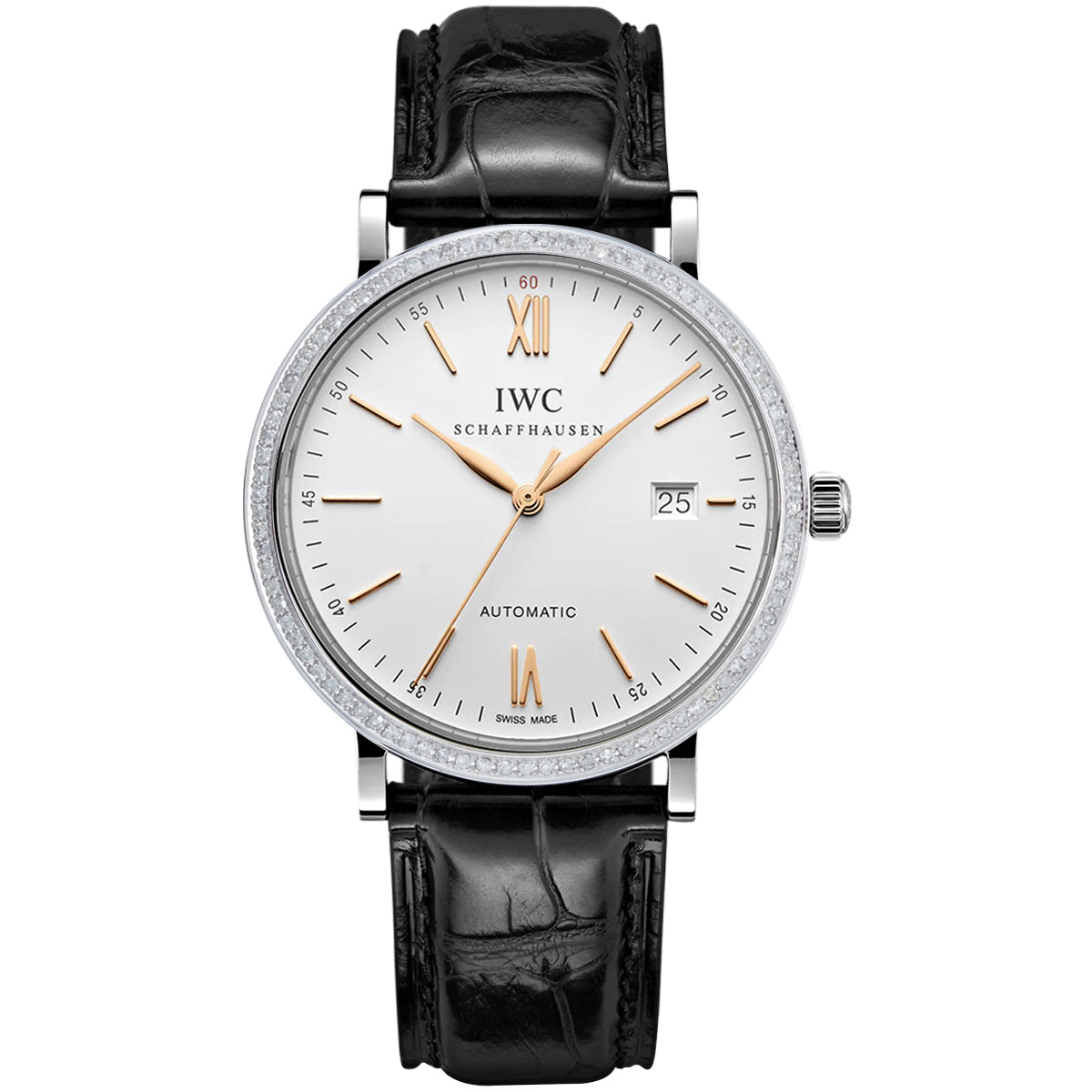 IWC Schaffhausen Portofino Automatic Watch IW356517, 40mm White Dial, Stainless Steel with Rear - set Diamonds/WHP034745