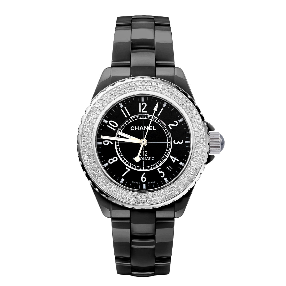 Chanel J12 Automatic Watch with Rear - set Diamonds, 39mm Black Dial, Ceramic/WHP028524