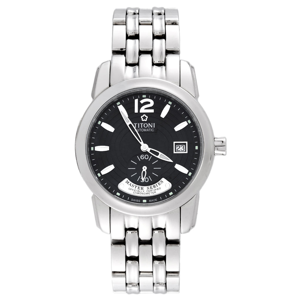Titoni Men's Series 83688 S-296 Automatic Mechanical Men's Watch, 40MM Black Dial, Stainless Steel/WHT030013