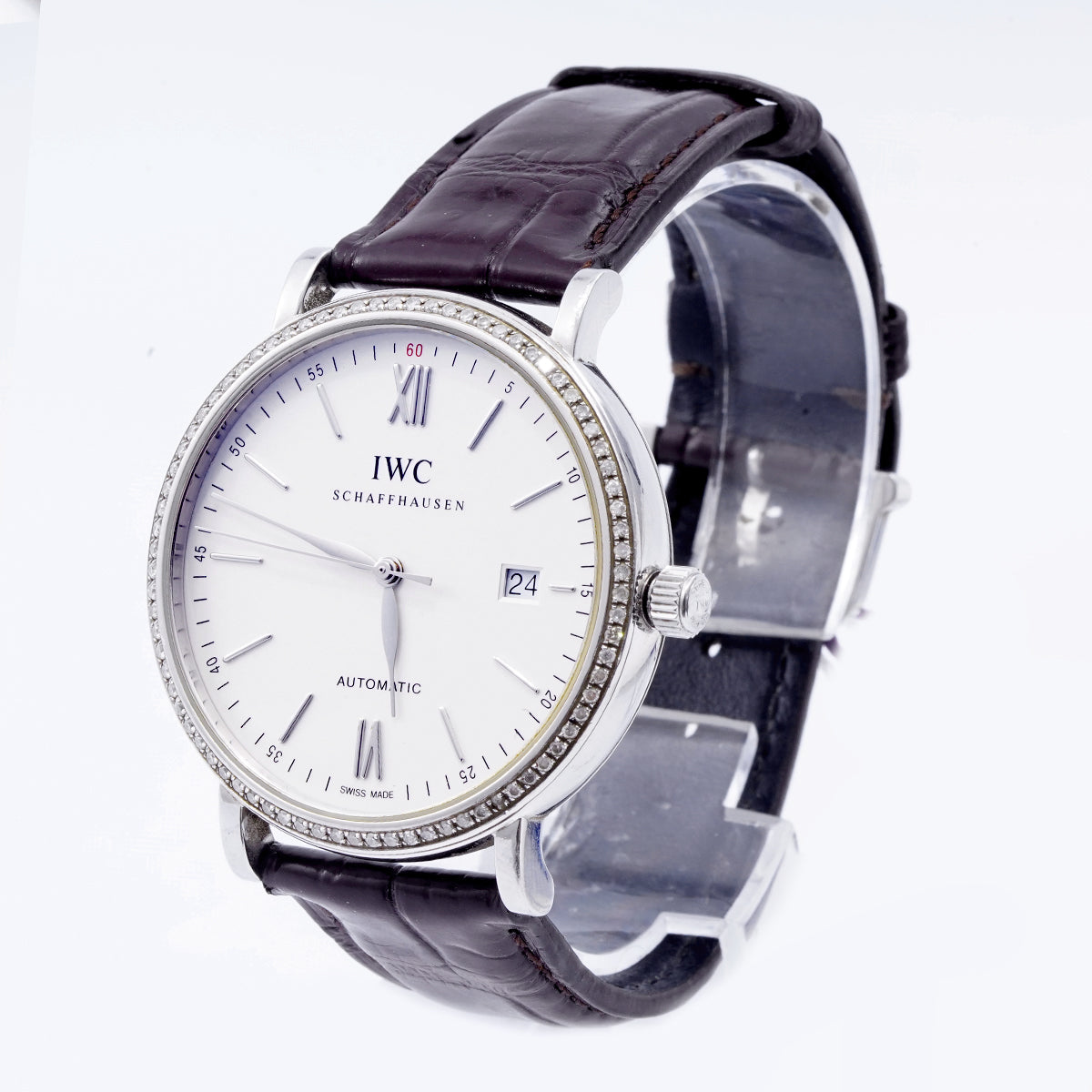 IWC Schaffhausen Portofino Automatic Watch IW356501, 40mm White Dial, Stainless Steel with Rear - set Diamonds/WHP037174