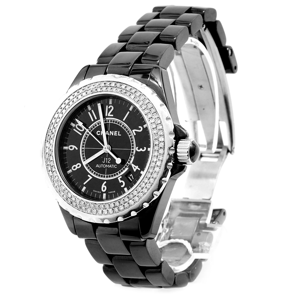 Chanel J12 Automatic Watch with Rear - set Diamonds, 39mm Black Dial, Ceramic/WHP028524