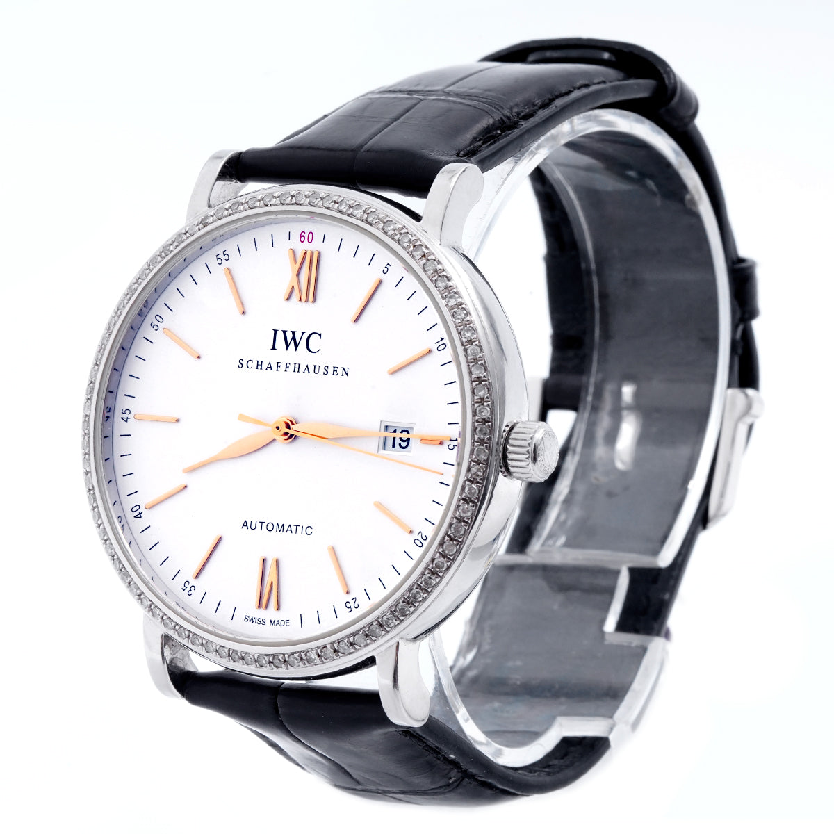 IWC Schaffhausen Portofino Automatic Watch IW356517, 40mm White Dial, Stainless Steel with Rear - set Diamonds/WHP034745