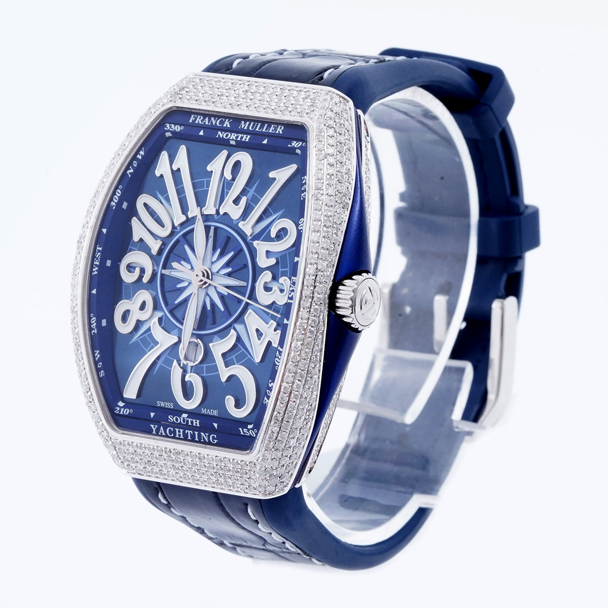 Franck Muller V35 Yacht Automatic Watch with Full - set and Rear - set Diamonds, 36*46mm, Stainless Steel/WHT029831