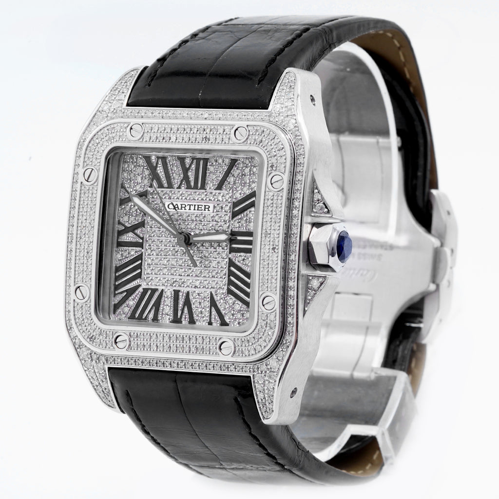 Cartier Santos 100 Automatic 51×41mm (customized model with full diamond inlay at the back)/WHP034491