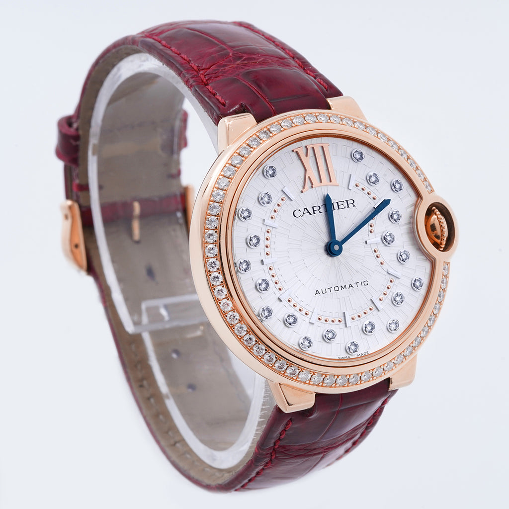 Cartier (Cardi) Blue Balloon Collection WJBB0081 Automatic Mechanical 36MM White Dial 18K Rose Gold Set with Genuine Diamonds  / WHP029560