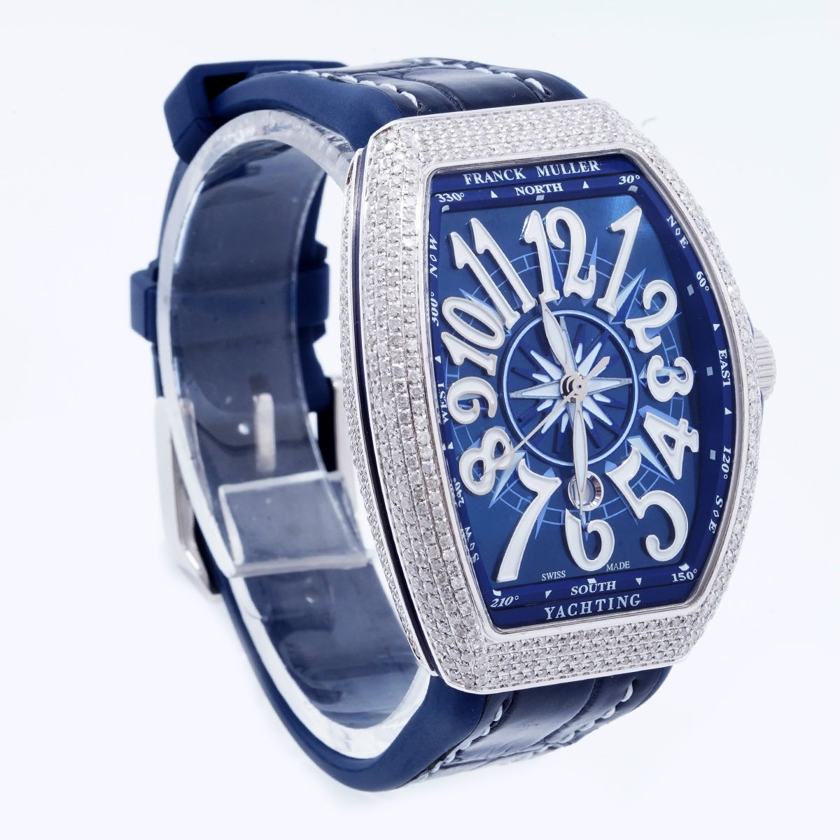 Franck Muller V35 Yacht Automatic Watch with Full - set and Rear - set Diamonds, 36*46mm, Stainless Steel/WHT029831