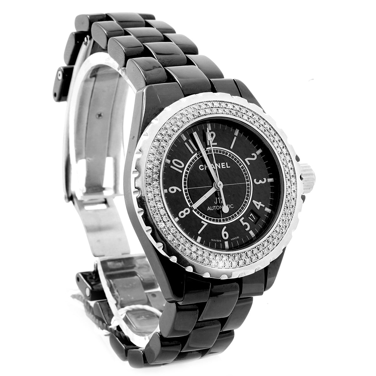 Chanel J12 Automatic Watch with Rear - set Diamonds, 39mm Black Dial, Ceramic/WHP028524