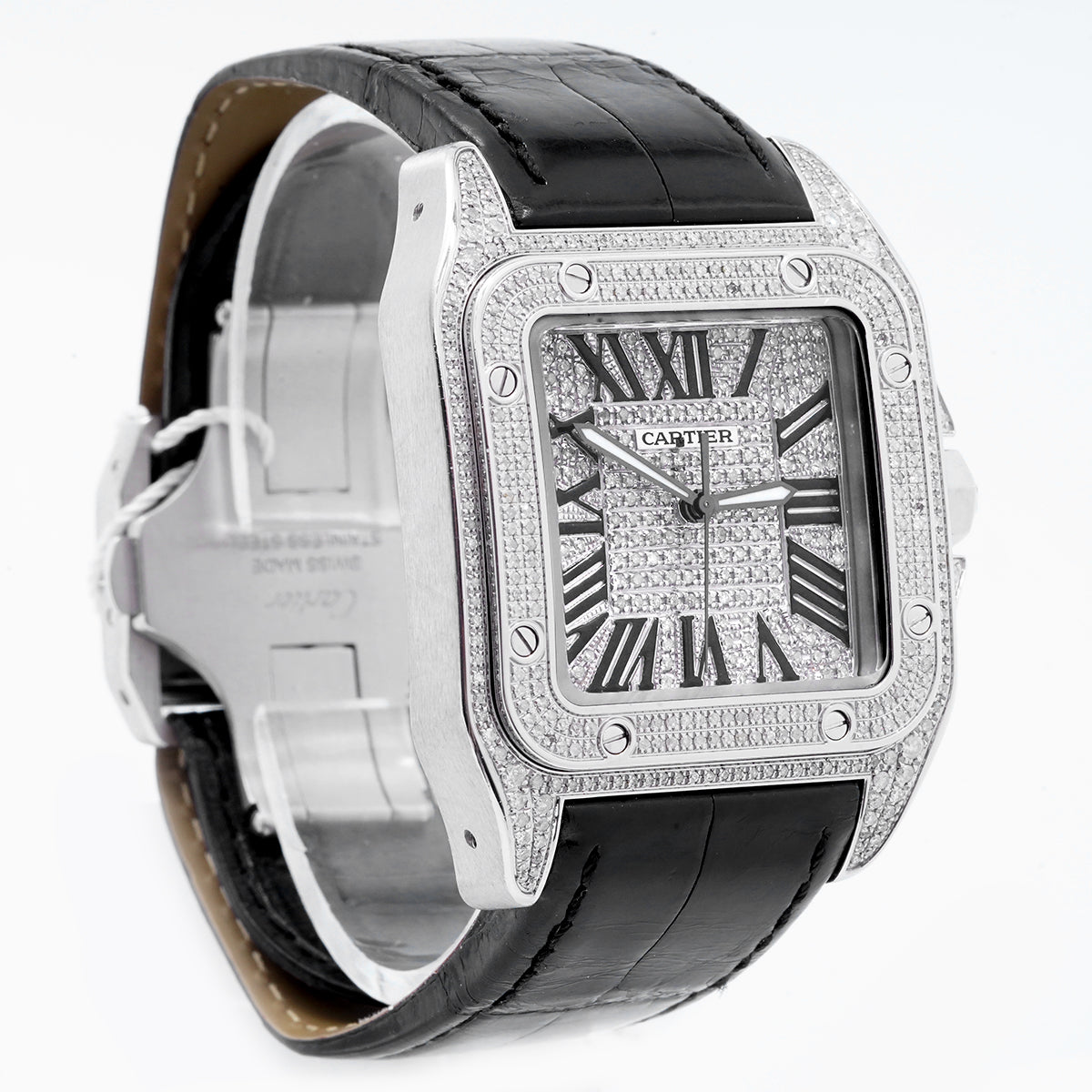 Cartier Santos 100 Automatic 51×41mm (customized model with full diamond inlay at the back)/WHP034491