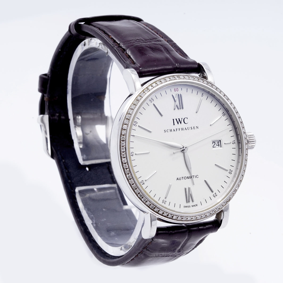 IWC Schaffhausen Portofino Automatic Watch IW356501, 40mm White Dial, Stainless Steel with Rear - set Diamonds/WHP037174