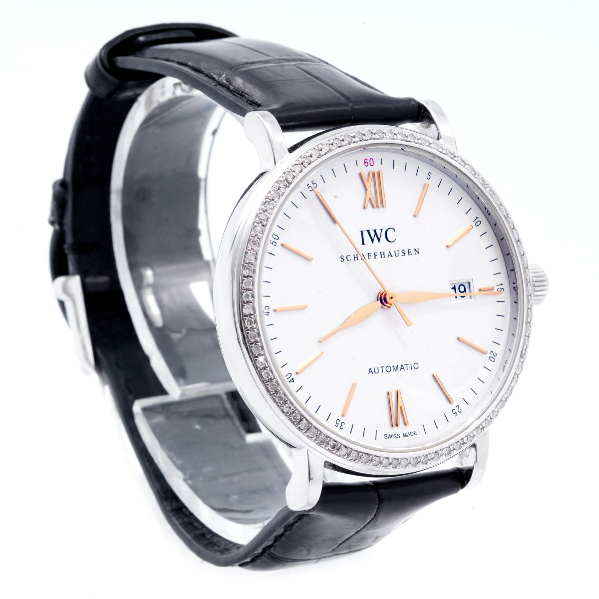 IWC Schaffhausen Portofino Automatic Watch IW356517, 40mm White Dial, Stainless Steel with Rear - set Diamonds/WHP034745