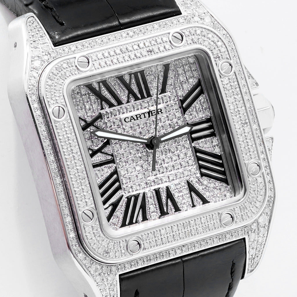 Cartier Santos 100 Automatic 51×41mm (customized model with full diamond inlay at the back)/WHP034491