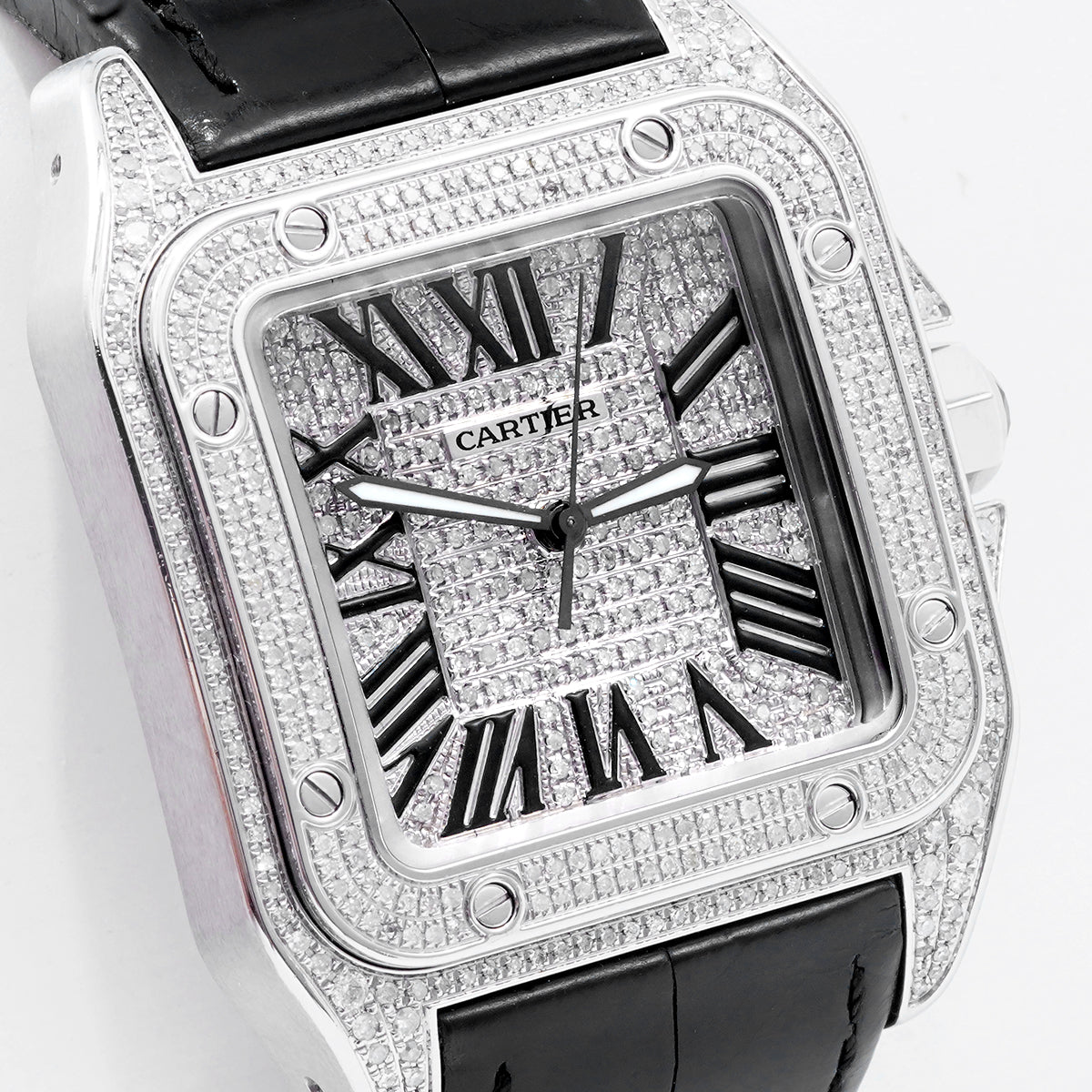 Cartier Santos 100 Automatic 51×41mm (customized model with full diamond inlay at the back)/WHP034491