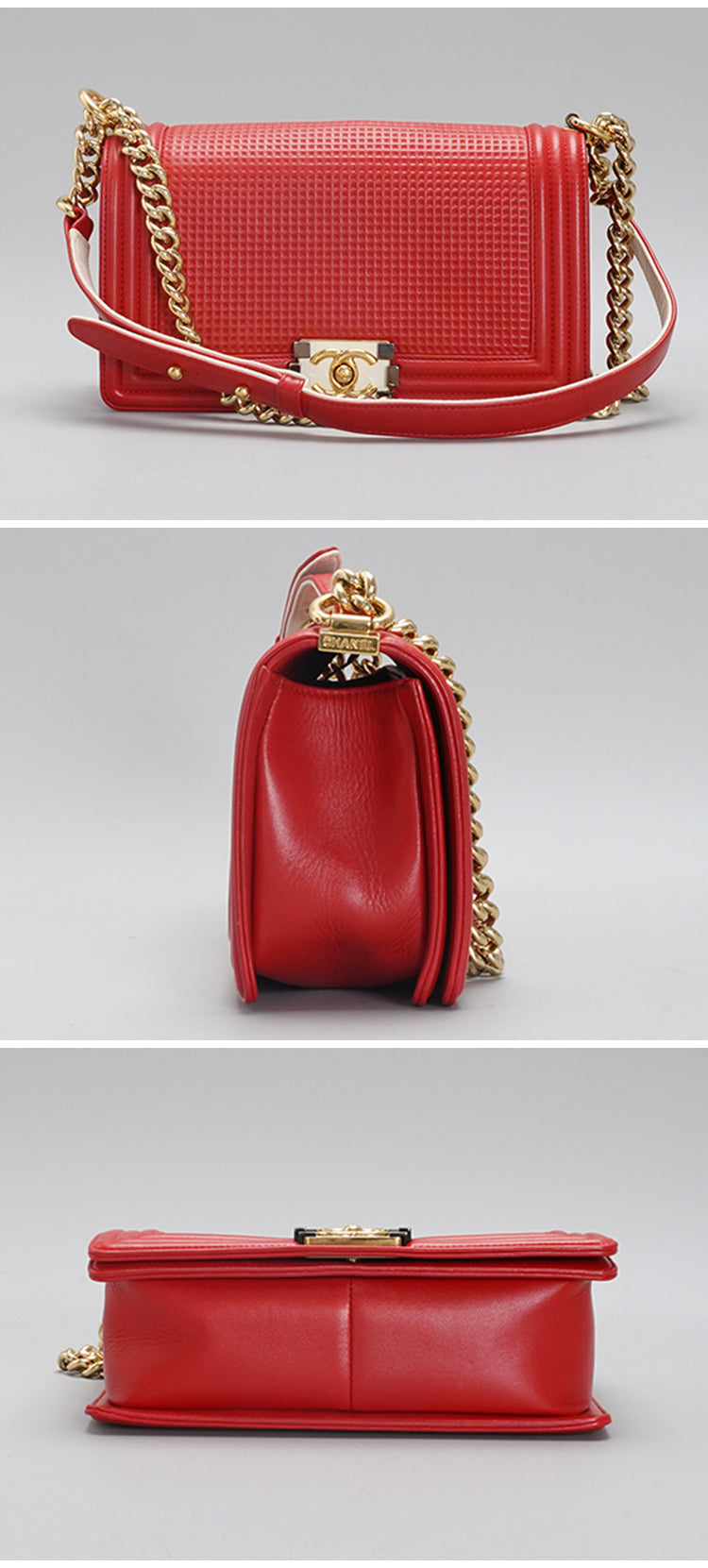 CHANEL Embossed Medium Boy Cube Flap Red shoulder bag BGT128310
