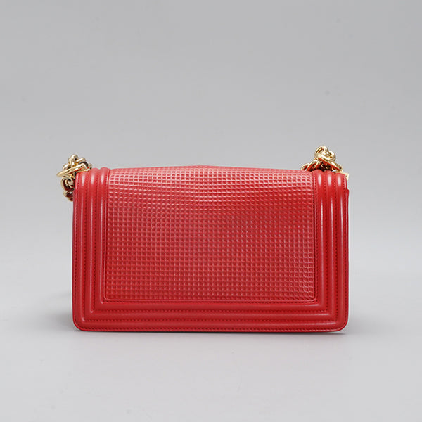CHANEL Embossed Medium Boy Cube Flap Red shoulder bag BGT128310