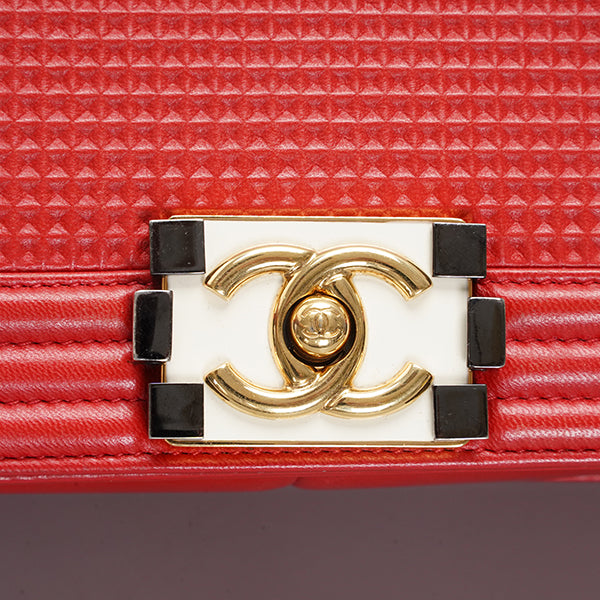 CHANEL Embossed Medium Boy Cube Flap Red shoulder bag BGT128310