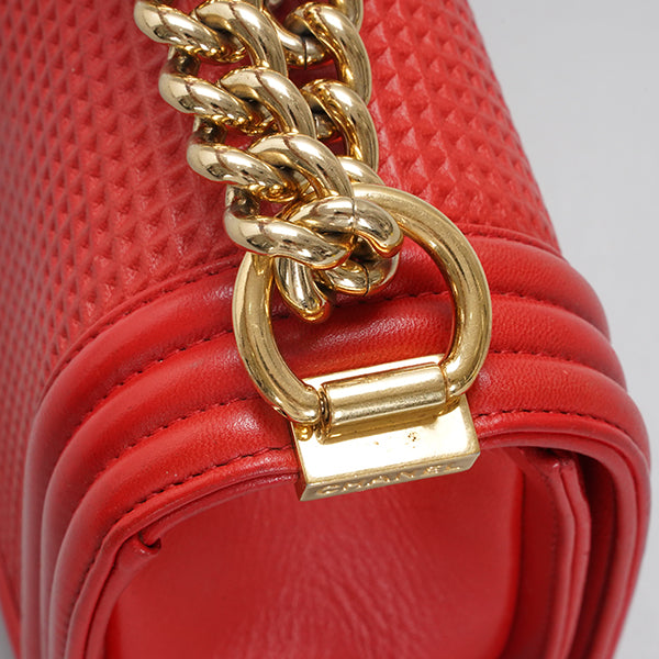 CHANEL Embossed Medium Boy Cube Flap Red shoulder bag BGT128310
