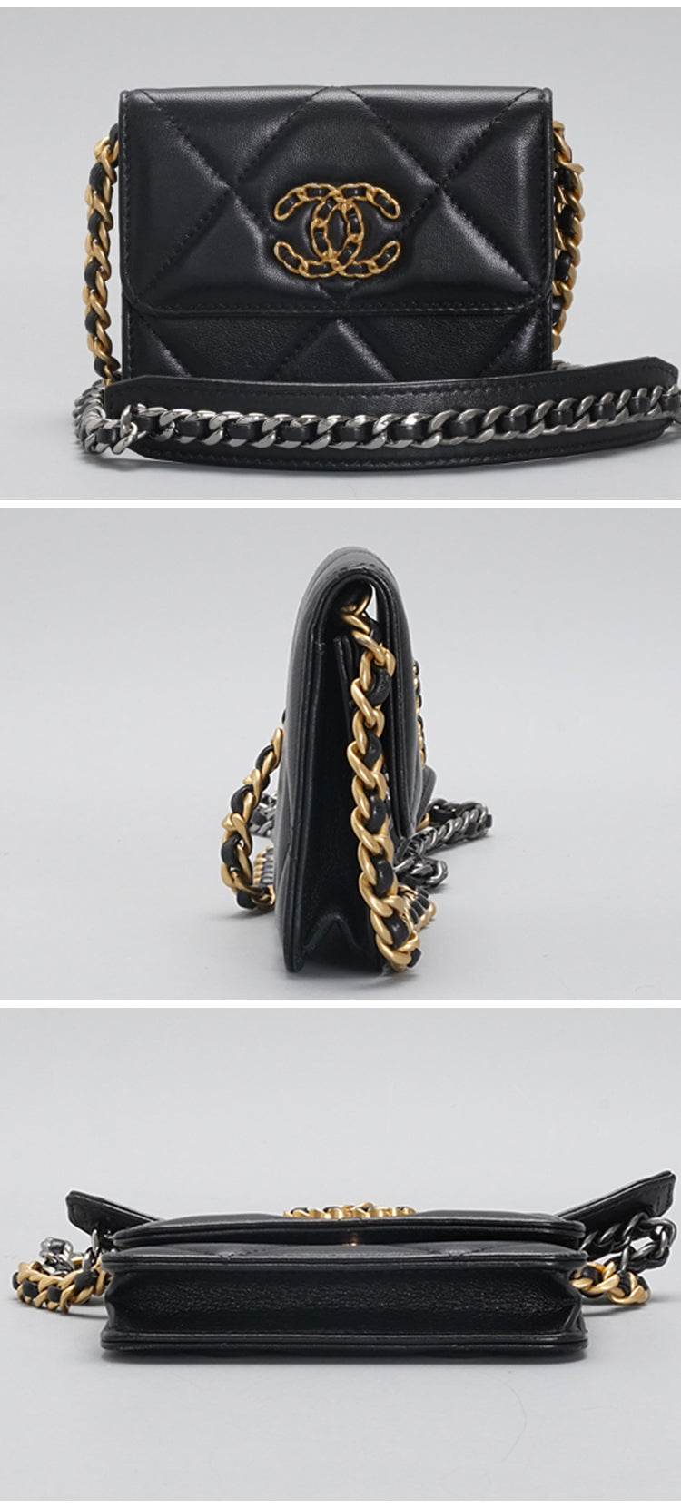 CHANEL 19 Flap Coin Purse Quilted leather Chain Crossbody Bag BGT128309