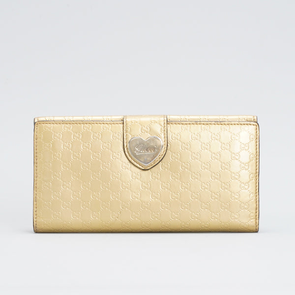 Gucci Gold Guccissima Patent Leather Heart Continental Wallet 19cm BGT123202