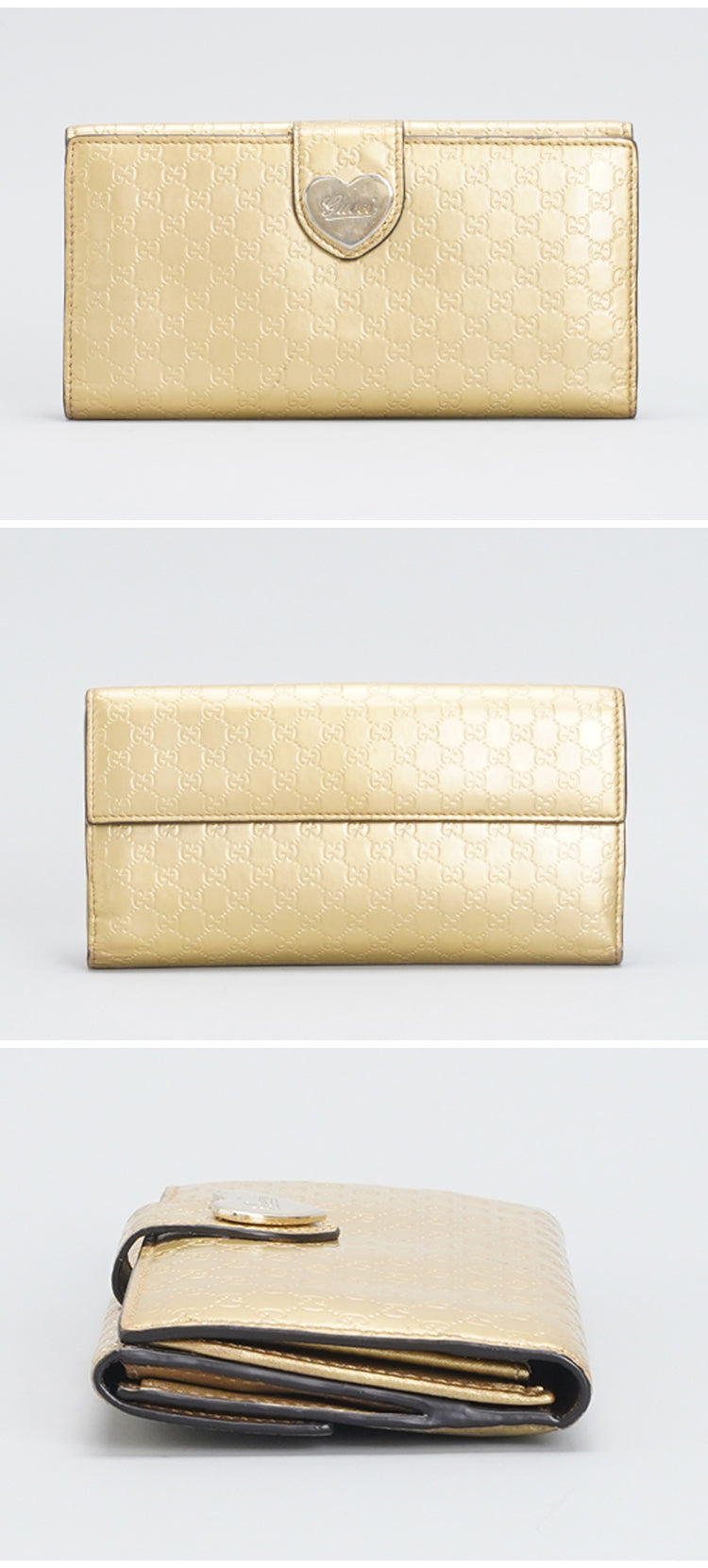 Gucci Gold Guccissima Patent Leather Heart Continental Wallet 19cm BGT123202