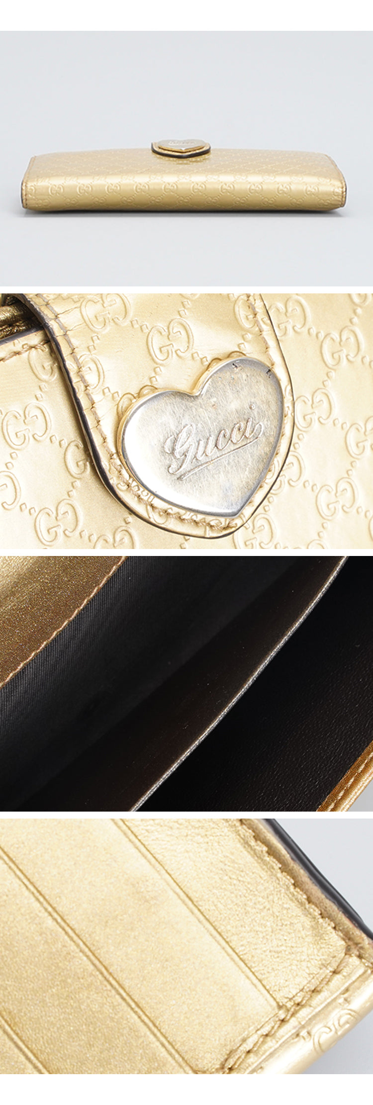 Gucci Gold Guccissima Patent Leather Heart Continental Wallet 19cm BGT123202