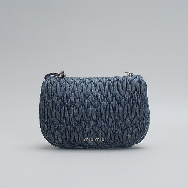 Miu Miu Crystal Shoulder Bag Matelasse Denim Medium BGP205111