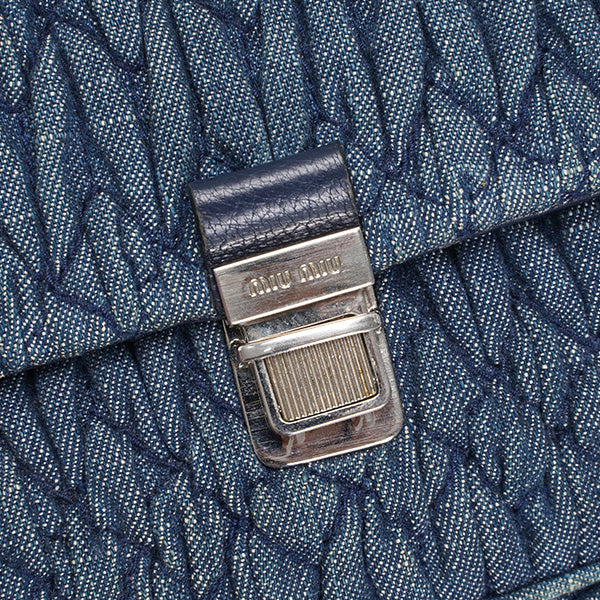 Miu Miu Crystal Shoulder Bag Matelasse Denim Medium BGP205111