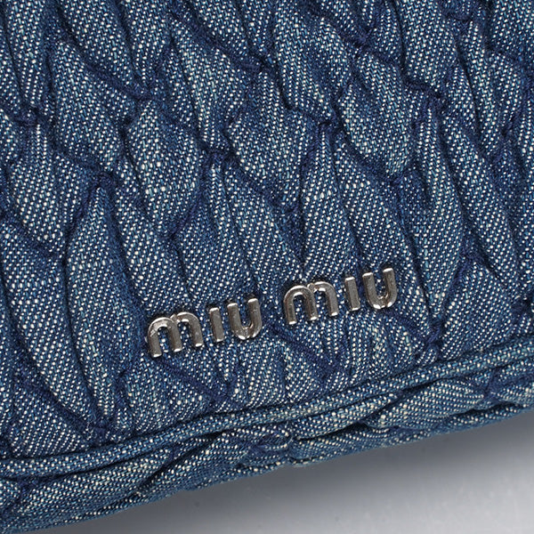 Miu Miu Crystal Shoulder Bag Matelasse Denim Medium BGP205111